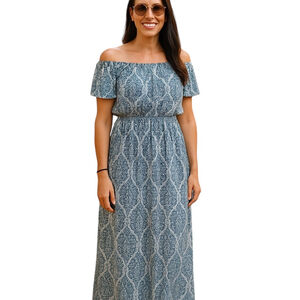 Yidarton Blue Floral Maxi Dress Off The Shoulder Boho